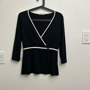 Marks & Spencer Black Babydoll faux Wrap-Style Top with Cream Trim